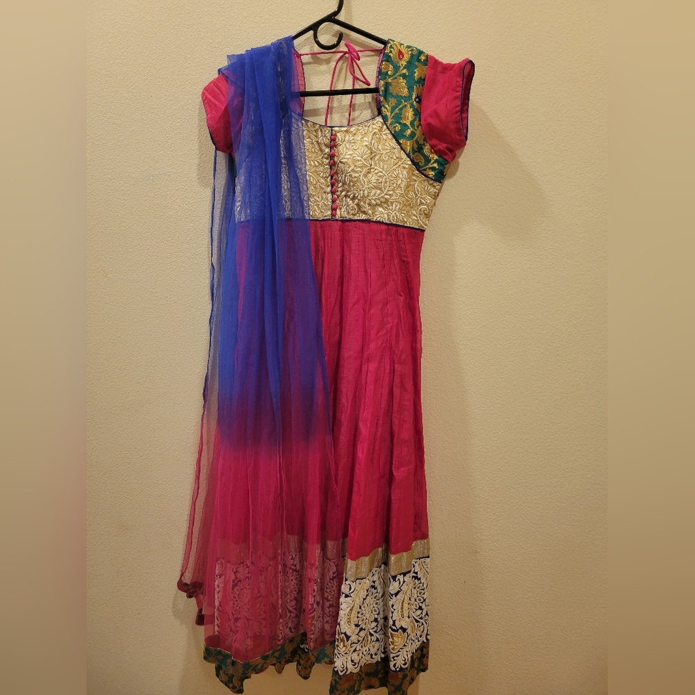 Pink blue anarkali salwar set
